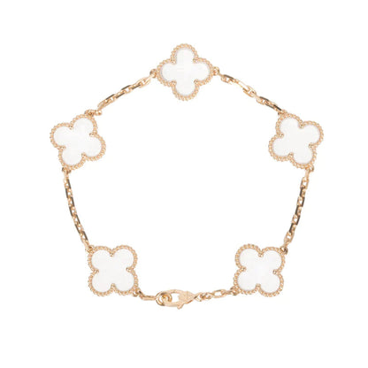 [Rosla Jewelry]CLOVER 5 MOTIF ROCK CRYSTAL PINK GOLD BRACELET