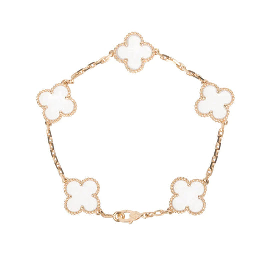 [Rosla Jewelry]CLOVER 5 MOTIF ROCK CRYSTAL PINK GOLD BRACELET