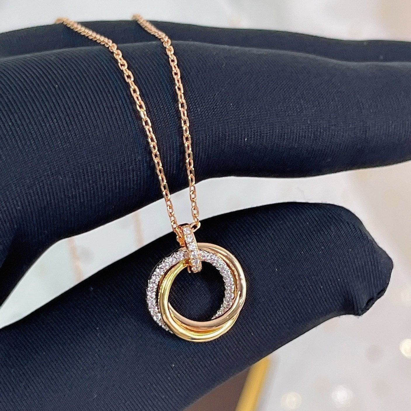 [Rosla Jewelry]TRINITY NECKLACE SILVER GOLD PINK GOLD DIAMONDS