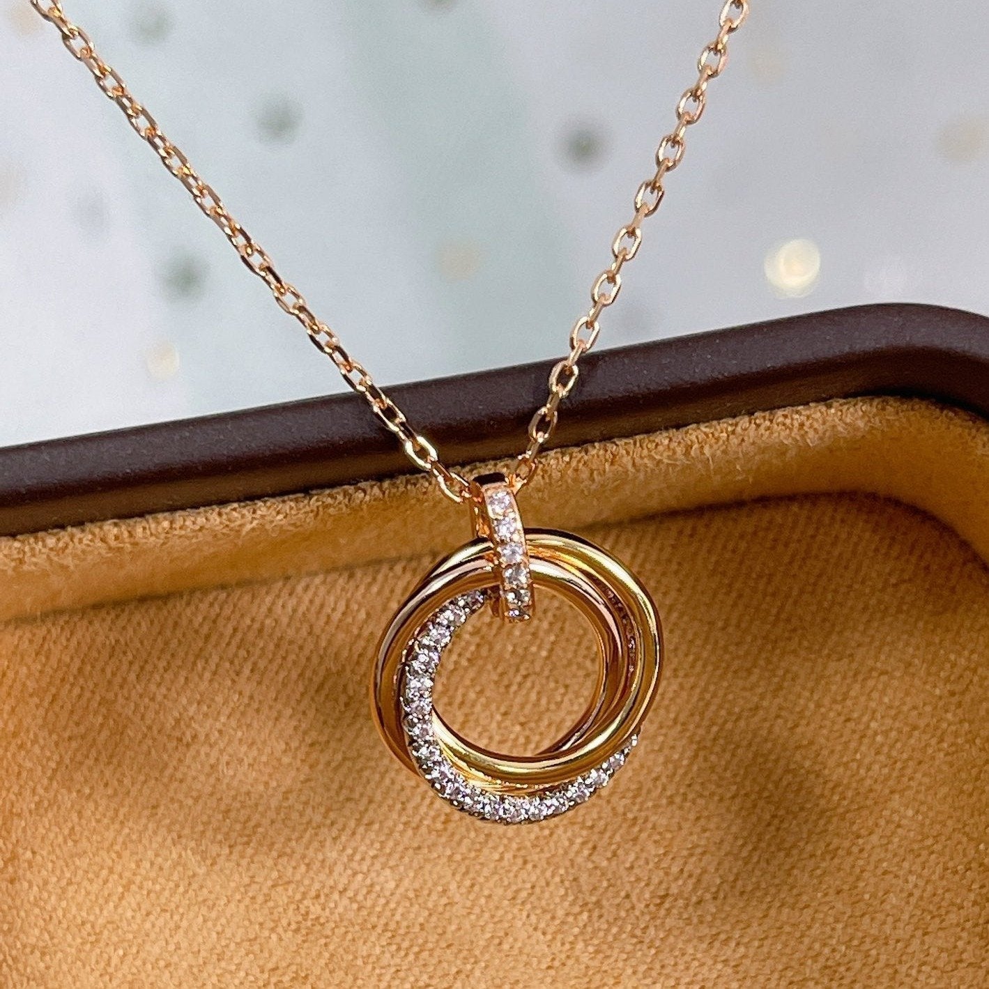 [Rosla Jewelry]TRINITY NECKLACE SILVER GOLD PINK GOLD DIAMONDS