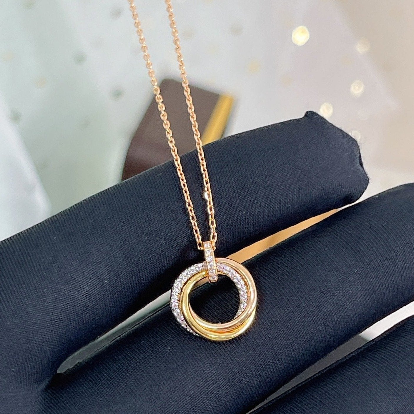 [Rosla Jewelry]TRINITY NECKLACE SILVER GOLD PINK GOLD DIAMONDS