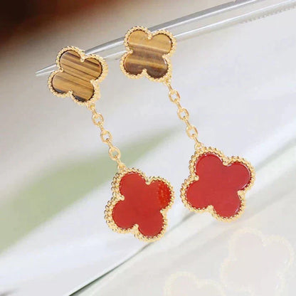 [Rosla Jewelry]CLOVER  2 MOTIF  TIGER EYE CARNELIAN EARRINGS