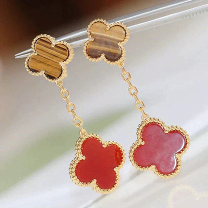 [Rosla Jewelry]CLOVER  2 MOTIF  TIGER EYE CARNELIAN EARRINGS