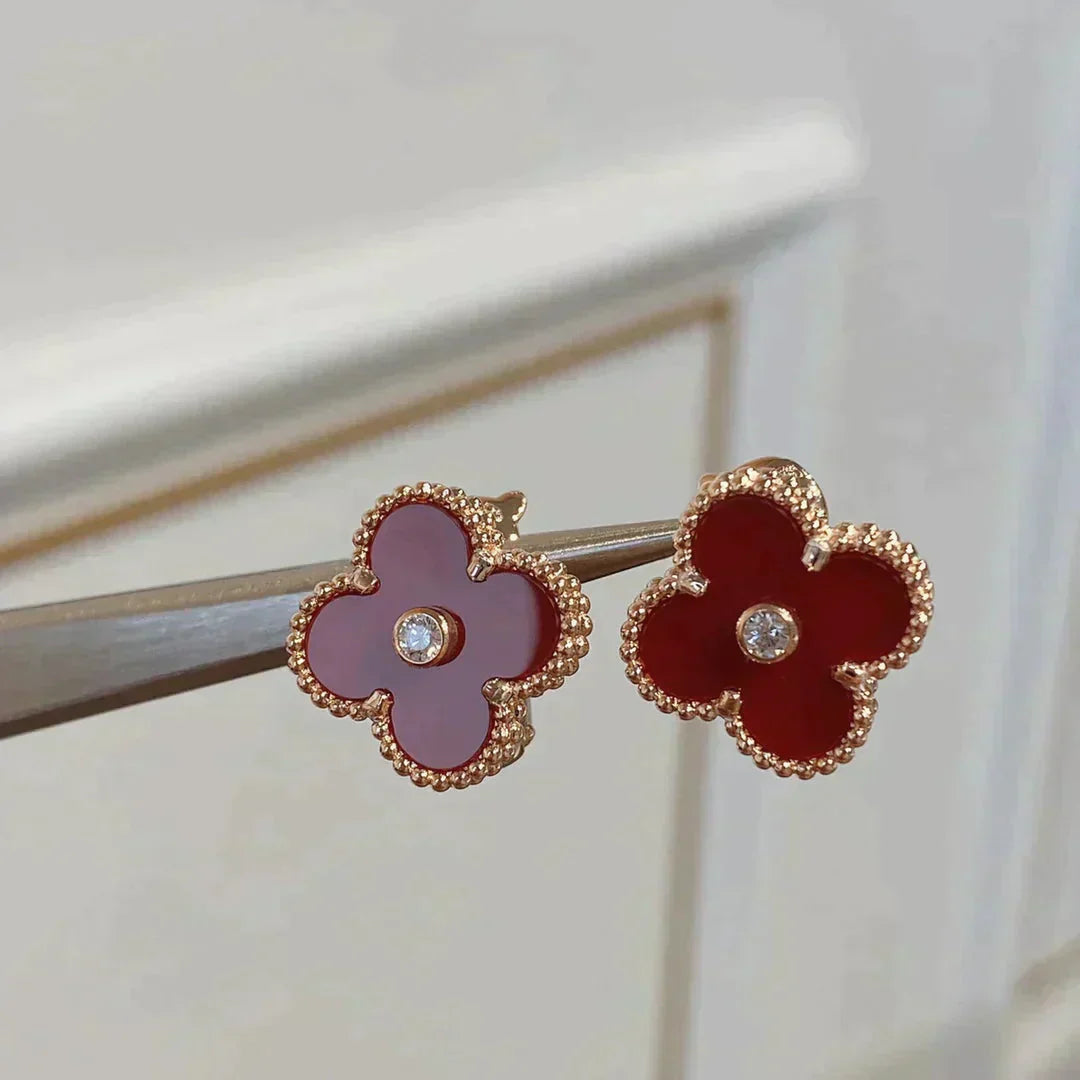 [Rosla Jewelry]CLOVER MEDIUM 1 MOTIFS CARNELIAN  DIAMOND earrings