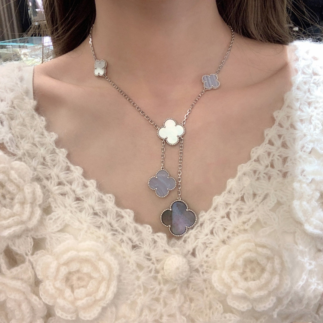 [Rosla Jewelry]CLOVER MOP CHALCEDONY NECKLACE SILVER 6 MOTIF