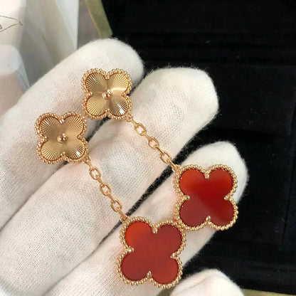 [Rosla Jewelry]CLOVER 2 MOTIF  LASER CARNELIAN EARRINGS