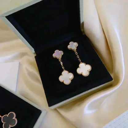 [Rosla Jewelry]CLOVER 2 MOTIF WHITE MOP EARRINGS