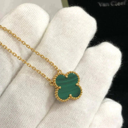 [Rosla Jewelry]CLOVER 15MM MALACHITE SINGLE FLOWER  NECKLACE