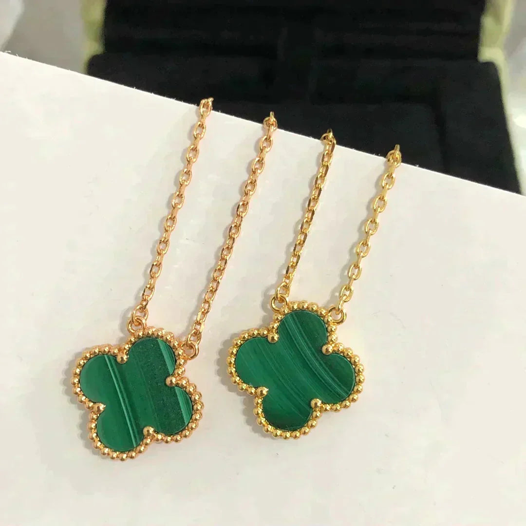 [Rosla Jewelry]CLOVER 15MM MALACHITE SINGLE FLOWER  NECKLACE