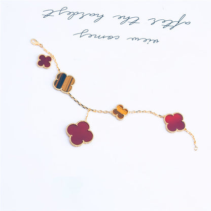 [Rosla Jewelry]CLOVER BRACELET 5 MOTIFS CARNELIAN TIGER EYE