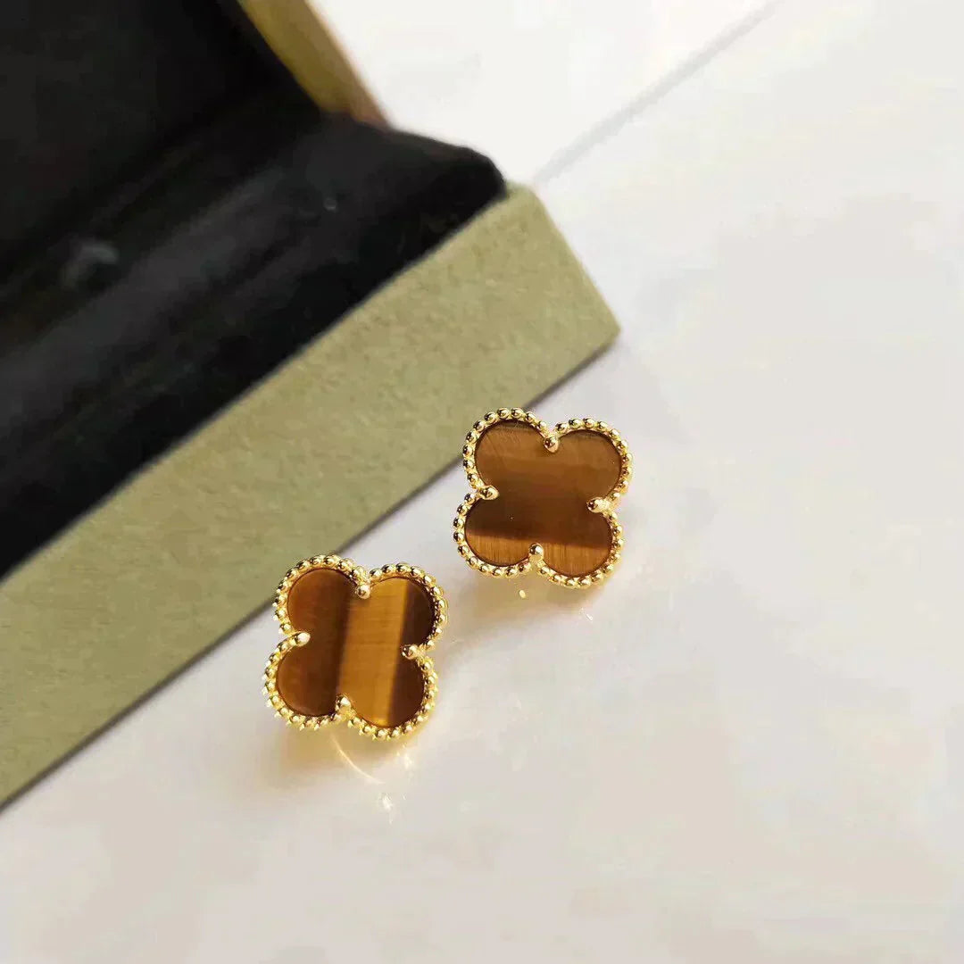 [Rosla Jewelry]CLOVER MEDIUM 1 MOTIFS TIGER EYE EARRINGS