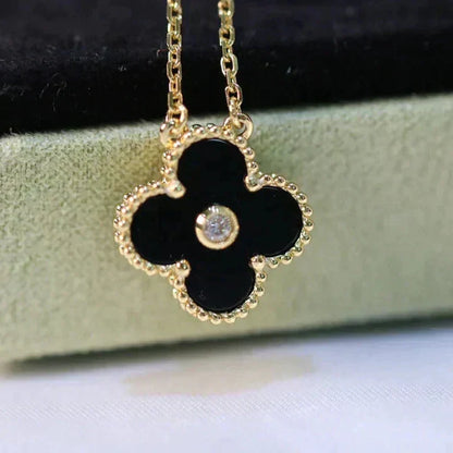 [Rosla Jewelry]CLOVER 15MM DIAMOND ONYX NECKLACE