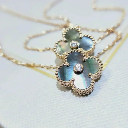 [Rosla Jewelry]CLOVER 15MM DIAMOND AND MOTHER-OF-GREY NECKLACE