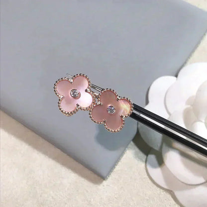 [Rosla Jewelry]CLOVER MEDIUM 1 MOTIFS  PINK MOP DIAMOND EARRINGS