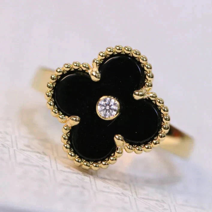 [Rosla Jewelry]CLOVER ONYX RING GOLD DIAMOND