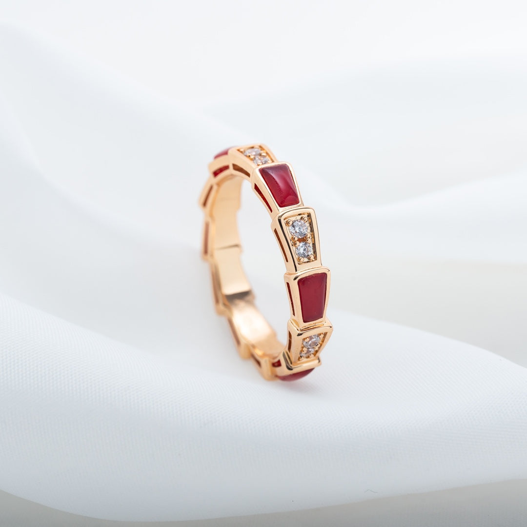 [Rosla Jewelry]SERPENTI RING PINK GOLD CARNELIAN DIAMOND 3MM