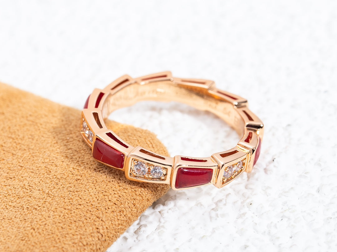 [Rosla Jewelry]SERPENTI RING PINK GOLD CARNELIAN DIAMOND 3MM