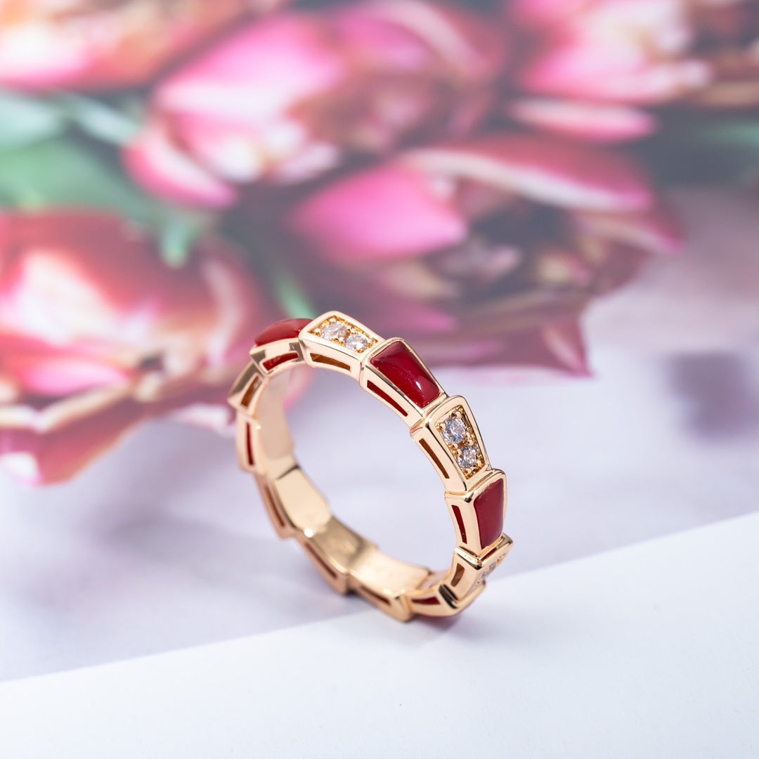 [Rosla Jewelry]SERPENTI RING PINK GOLD CARNELIAN DIAMOND 3MM