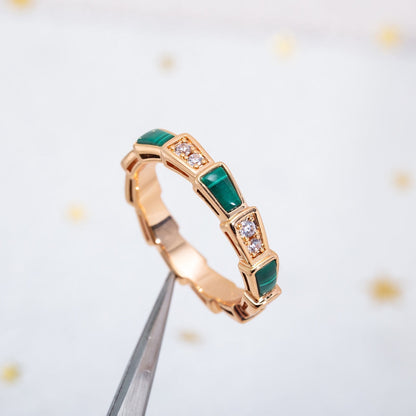 [Rosla Jewelry]SERPENTI RING PINK GOLD MALACHITE DIAMOND 3MM