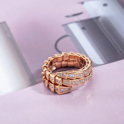 [Rosla Jewelry]SERPENTI RING PINK GOLD DIAMOND DOUBLE ROW