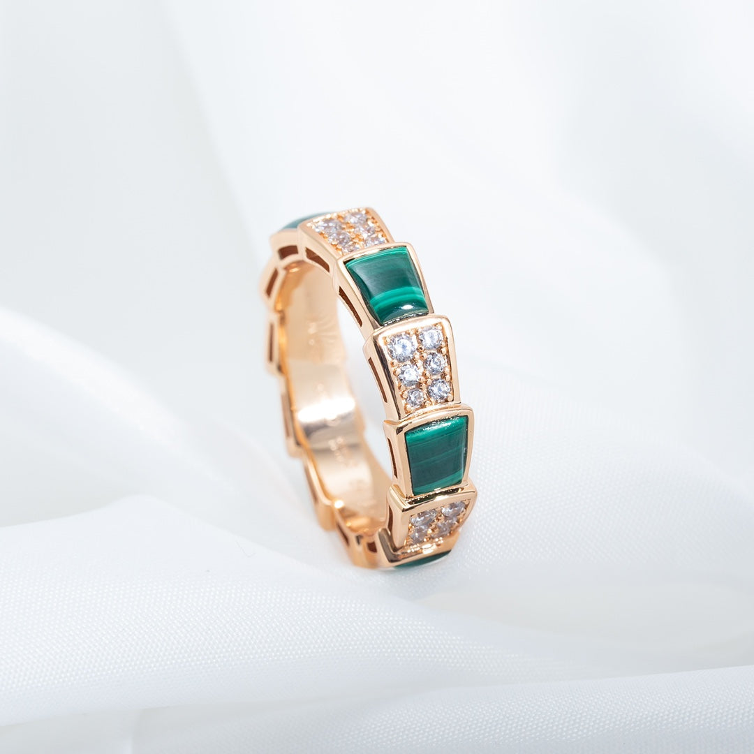 [Rosla Jewelry]SERPENTI RING PINK GOLD MALACHITE DIAMOND PAVED 4MM