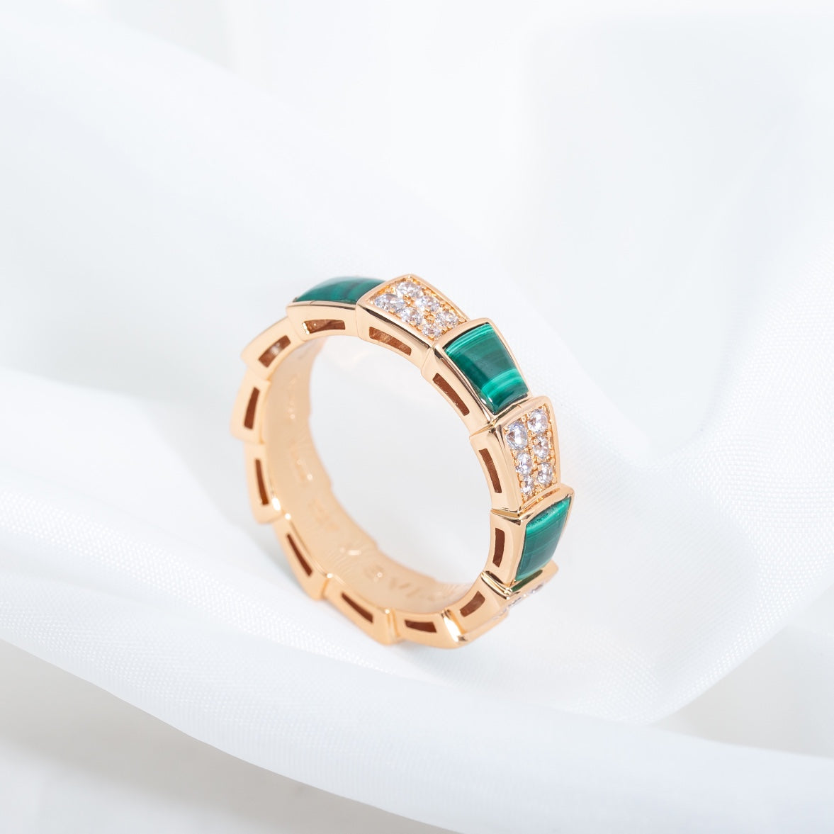 [Rosla Jewelry]SERPENTI RING PINK GOLD MALACHITE DIAMOND PAVED 4MM