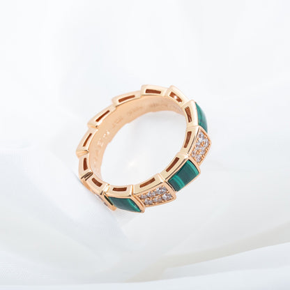 [Rosla Jewelry]SERPENTI RING PINK GOLD MALACHITE DIAMOND PAVED 4MM