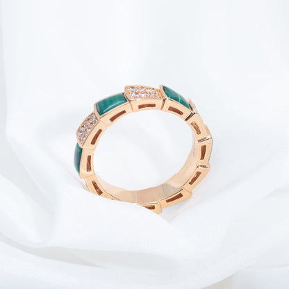 [Rosla Jewelry]SERPENTI RING PINK GOLD MALACHITE DIAMOND PAVED 4MM