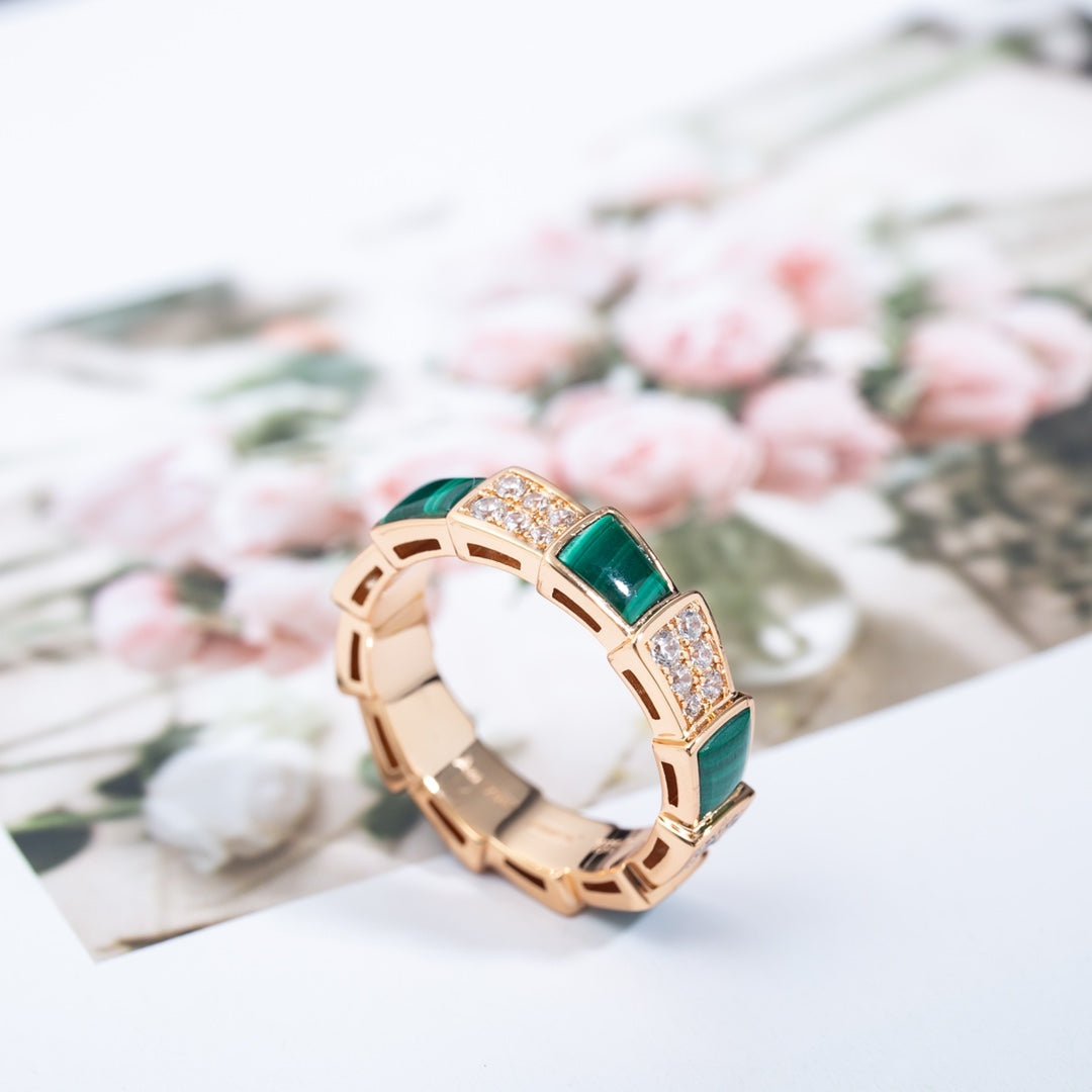 [Rosla Jewelry]SERPENTI RING PINK GOLD MALACHITE DIAMOND PAVED 4MM