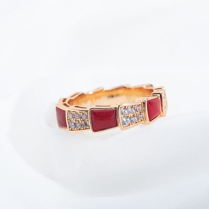 [Rosla Jewelry]SERPENTI RING PINK GOLD CARNELIAN DIAMOND PAVED 4MM