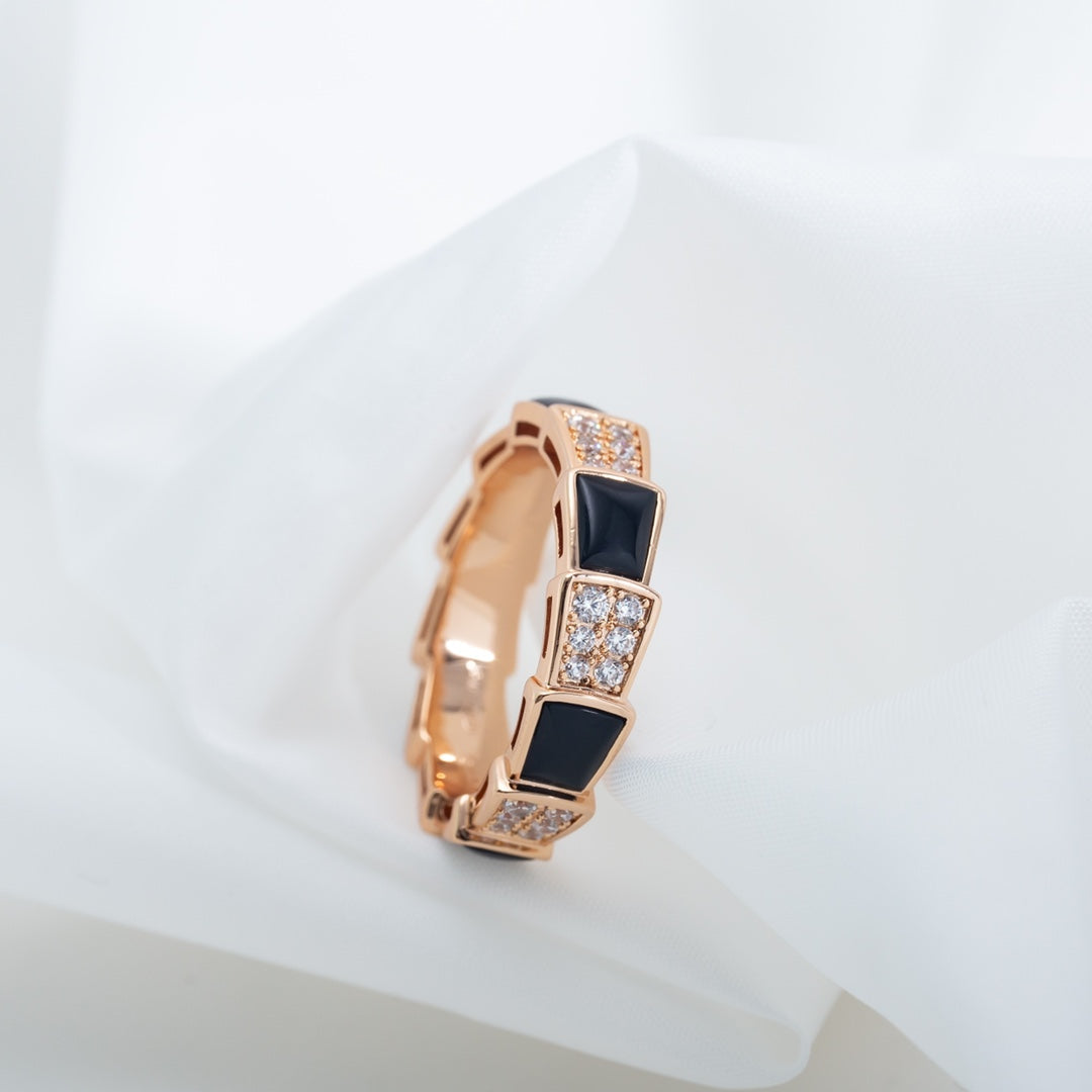 [Rosla Jewelry]SERPENTI RING PINK GOLD BLACK MOP DIAMOND PAVED 4MM