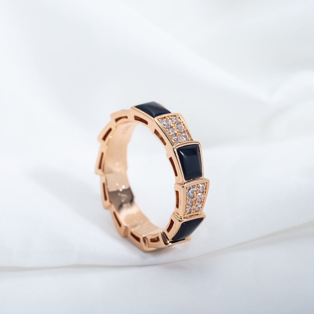 [Rosla Jewelry]SERPENTI RING PINK GOLD BLACK MOP DIAMOND PAVED 4MM