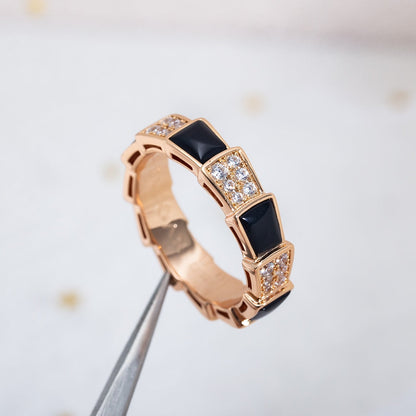 [Rosla Jewelry]SERPENTI RING PINK GOLD BLACK MOP DIAMOND PAVED 4MM