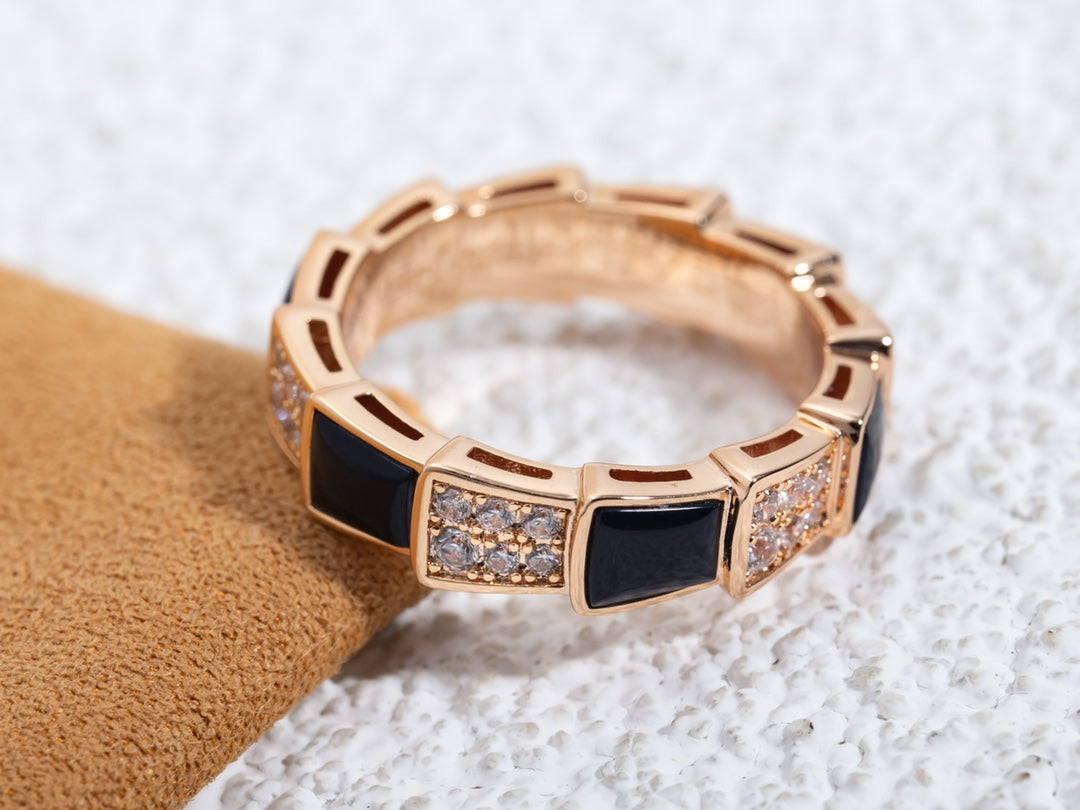 [Rosla Jewelry]SERPENTI RING PINK GOLD BLACK MOP DIAMOND PAVED 4MM