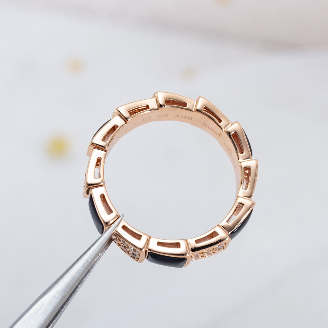 [Rosla Jewelry]SERPENTI RING PINK GOLD BLACK MOP DIAMOND PAVED 4MM