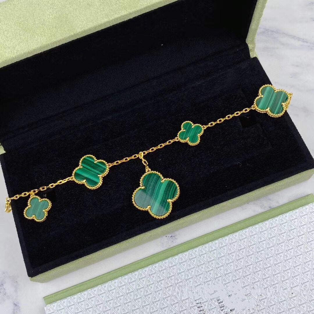 [Rosla Jewelry]MAGIC CLOVER MALACHITE GOLD BRACELET 5 MOTIFS