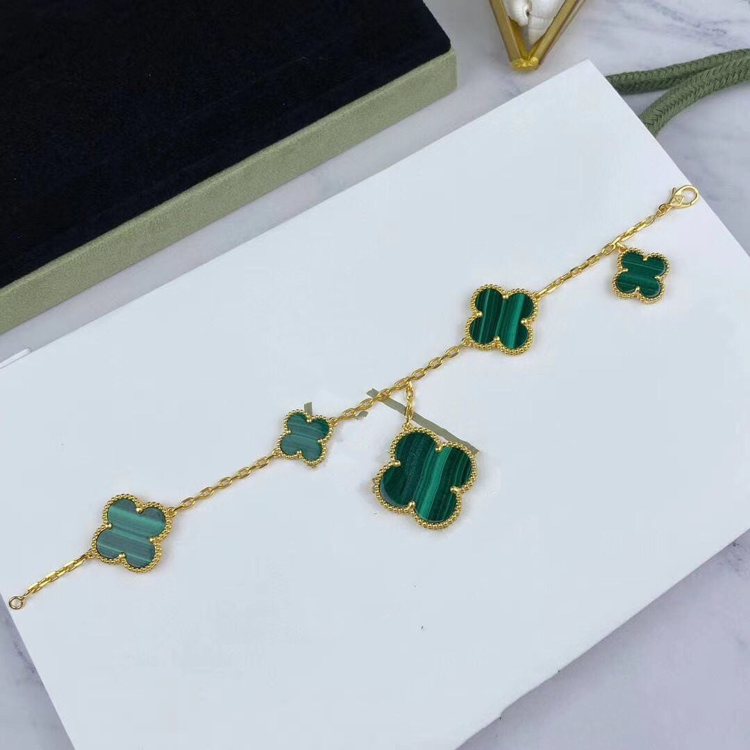 [Rosla Jewelry]MAGIC CLOVER MALACHITE GOLD BRACELET 5 MOTIFS