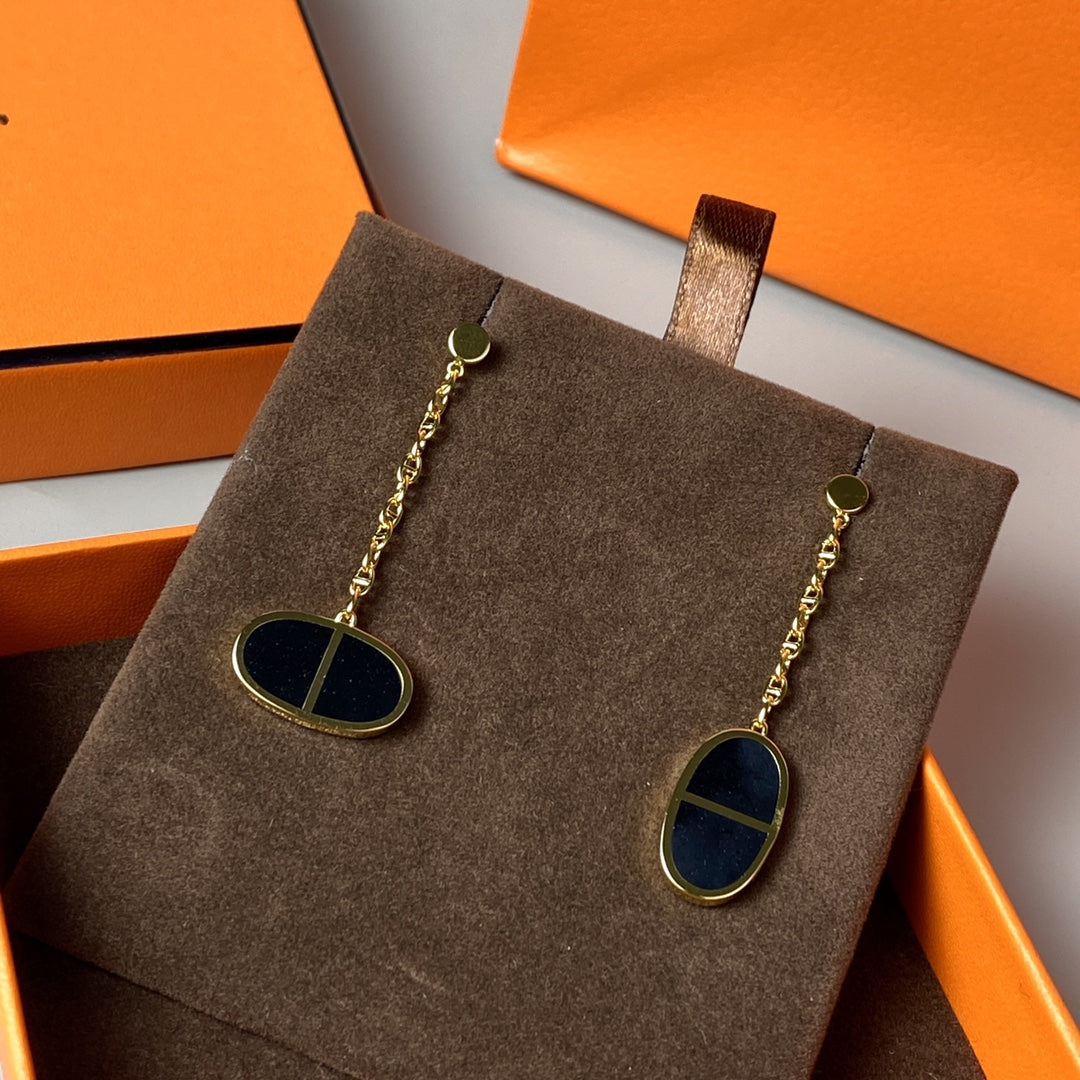 [Rosla Jewelry]CHAINE VERSO BLACK CERAMIC EARRINGS