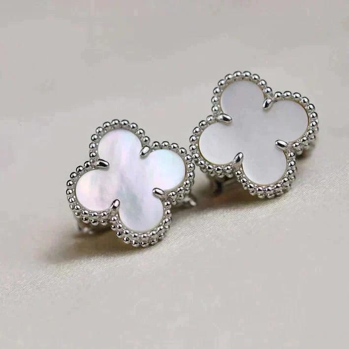 [Rosla Jewelry]CLOVER MEDIUM 1 MOTIFS  WHITE MOP EARRINGS SILVER