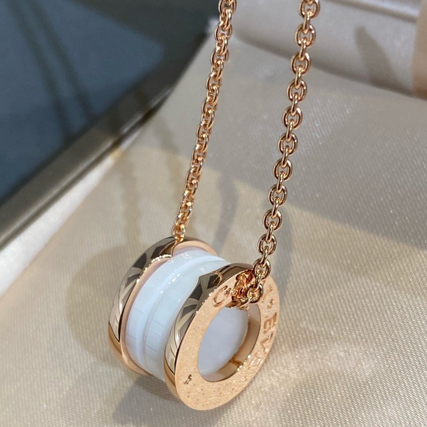 [Rosla Jewelry]ZERO 1 WHITE CERAMIC PINK GOLD NECKLACE