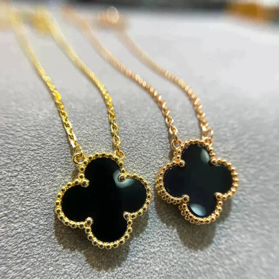 [Rosla Jewelry]CLOVER 15MM BLACK ONYX SINGLE FLOWER NECKLACE