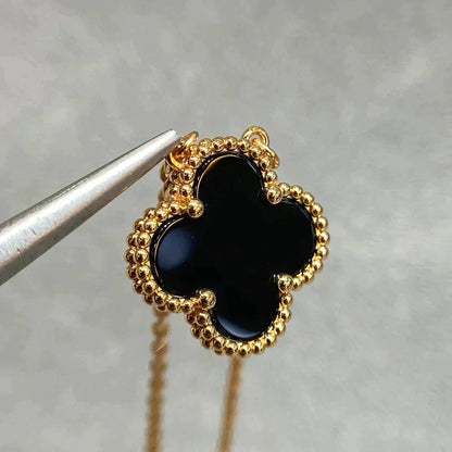 [Rosla Jewelry]CLOVER 15MM BLACK ONYX SINGLE FLOWER NECKLACE