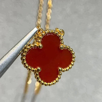 [Rosla Jewelry]CLOVER 15MM CARNELIAN SINGLE FLOWER NECKLACE