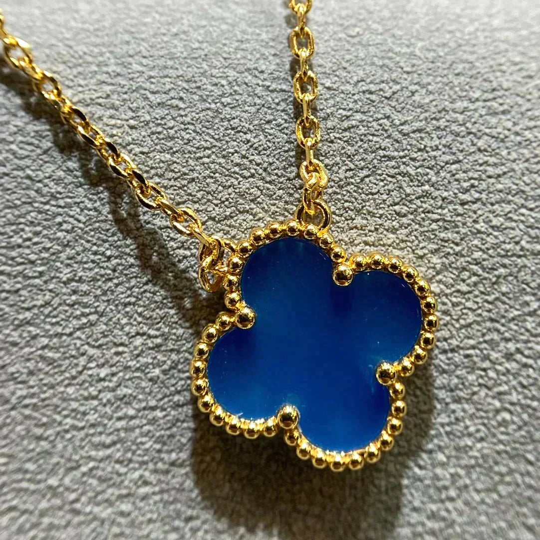 [Rosla Jewelry]CLOVER 15MM BLUE AGATE NECKLACE