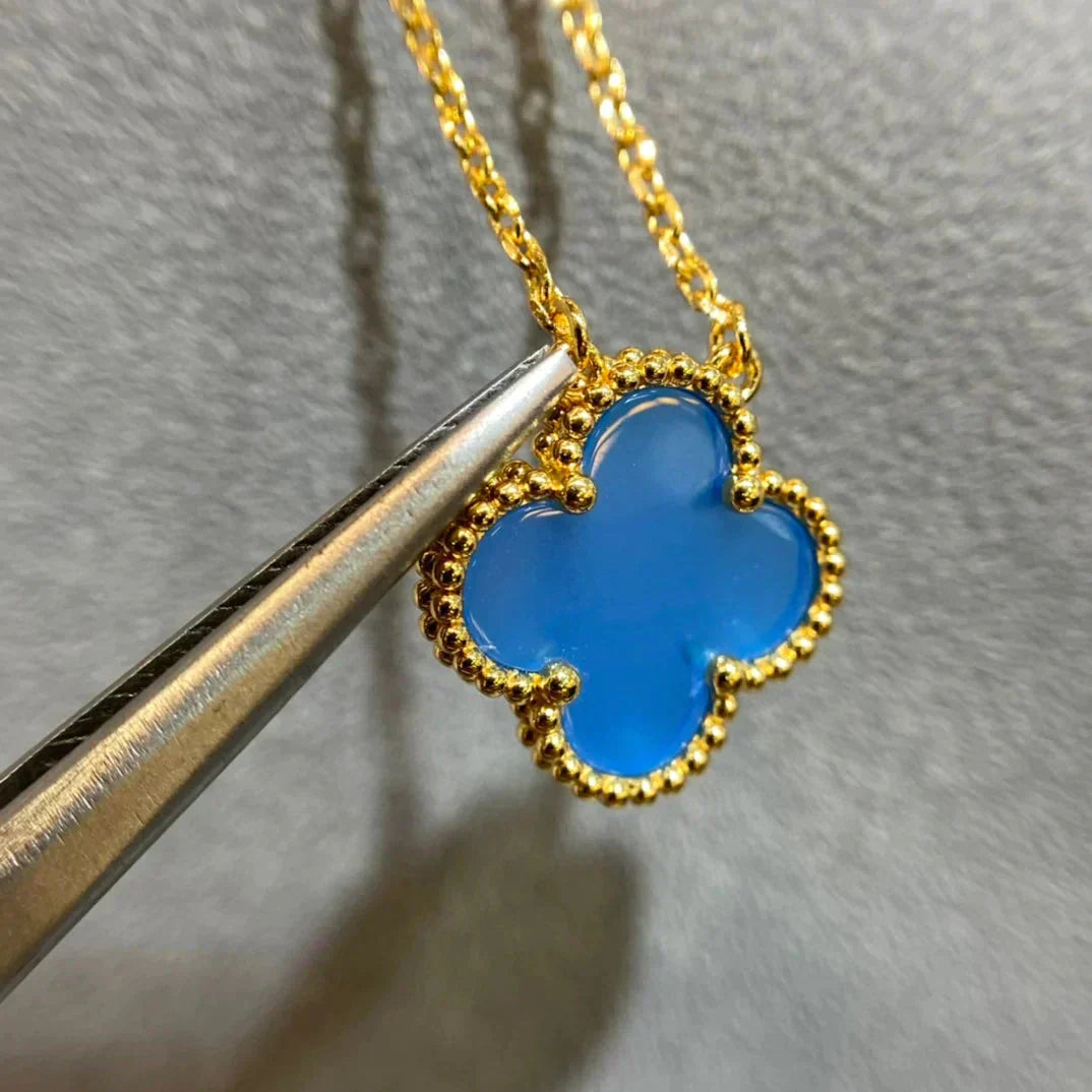 [Rosla Jewelry]CLOVER 15MM BLUE AGATE NECKLACE