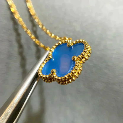 [Rosla Jewelry]CLOVER 15MM BLUE AGATE NECKLACE