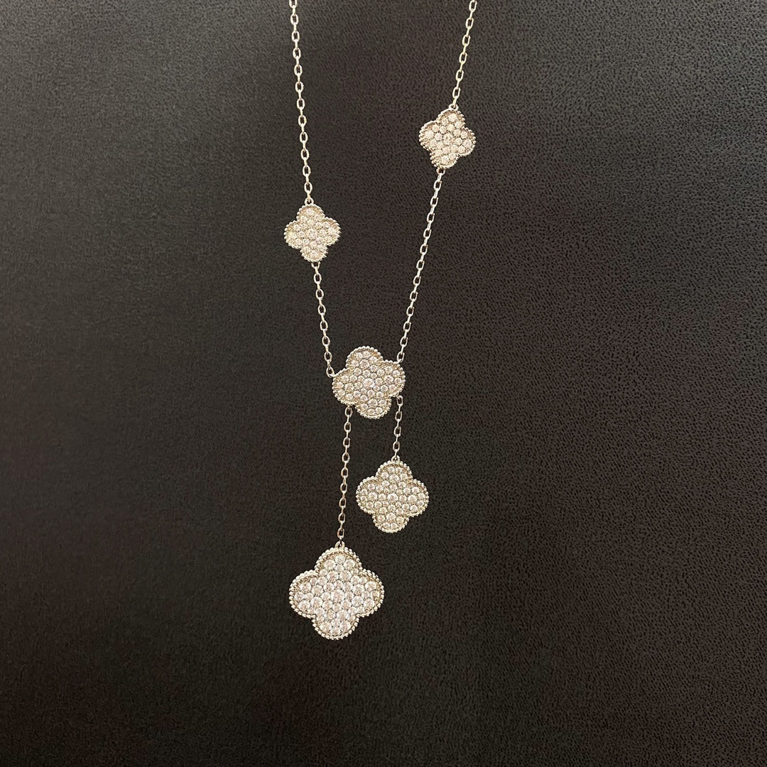 [Rosla Jewelry]CLOVER 5 MOTIFS SILVER DIAMONDS NECKLACE