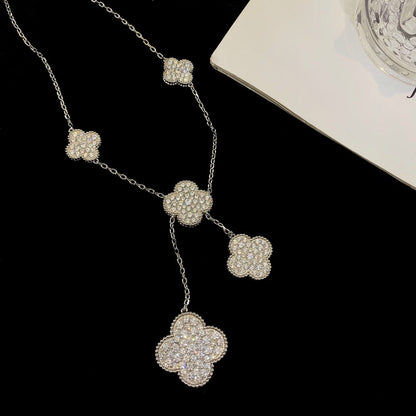 [Rosla Jewelry]CLOVER 5 MOTIFS SILVER DIAMONDS NECKLACE