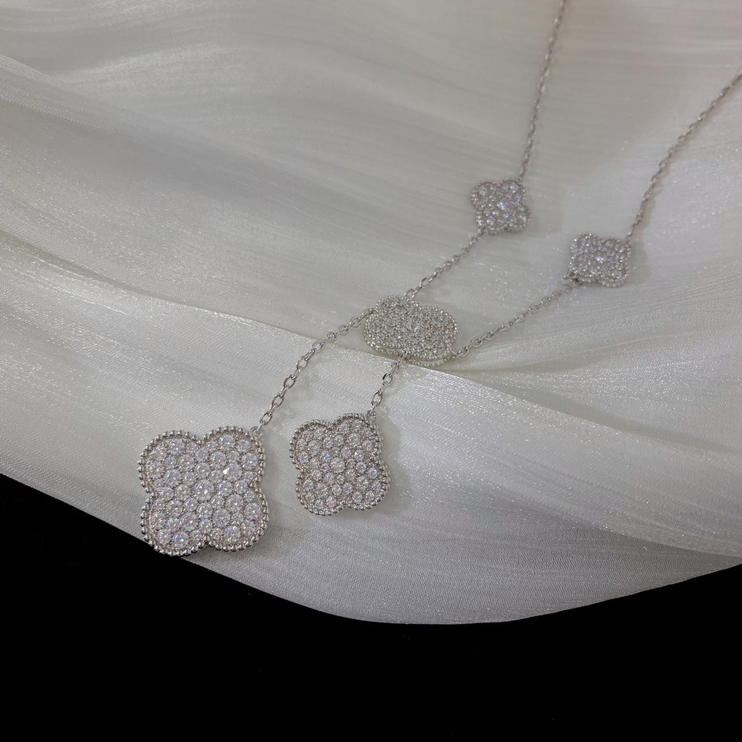 [Rosla Jewelry]CLOVER 5 MOTIFS SILVER DIAMONDS NECKLACE