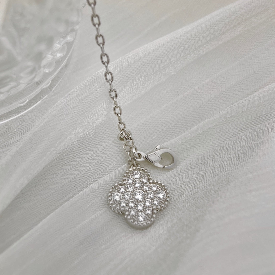 [Rosla Jewelry]CLOVER 5 MOTIFS SILVER DIAMONDS NECKLACE